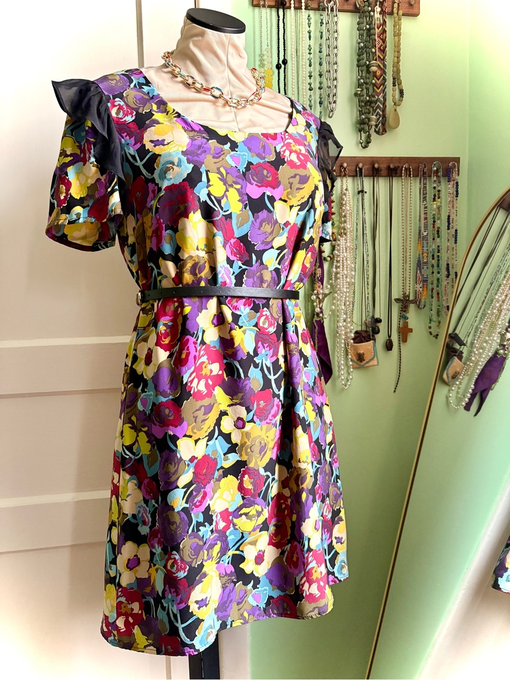 Betsey Johnson Floral 100% Silk Multicolor Midi Shift Dress